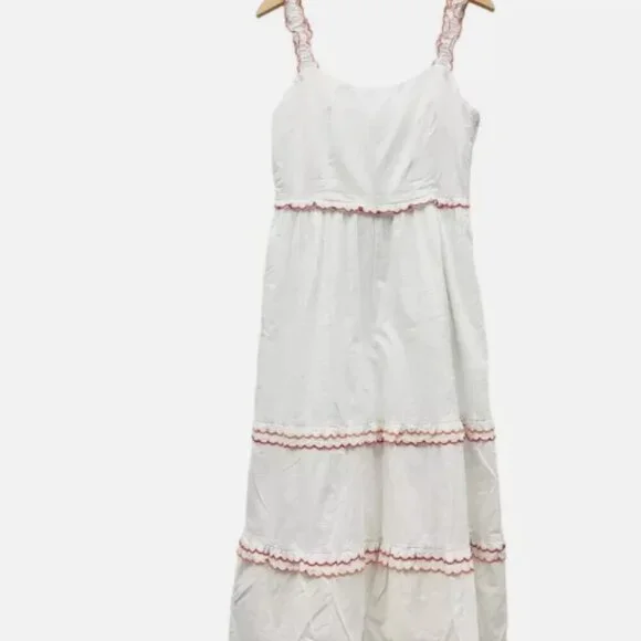 J.Crew‎ Factory Scalloped-trim Tiered Midi Dress in White 14 NWT - Picture 3 of 5
